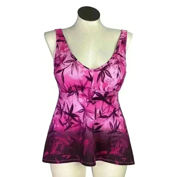 SwimsuitsForAll Women 12 Floral Padded Tankini Swim Top Pink Purple Ombre - Picture 1 of 12